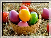 Kolorowe, Koszyk, Wielkanoc, Jajka
