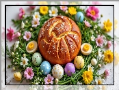 Chleb, Jajka, Kwiaty, Pisanki, Wielkanoc