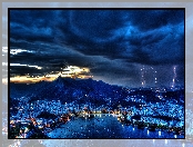 Rzeka, Chmury, Noc, Góry, Panorama, Miasta, Rio de Janerio