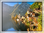Jesień, Jezioro, Góry, Hallstatt, Austria