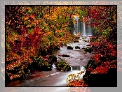 Jesień, Wodospad, Rzeka, Kamienie, Gałęzie
