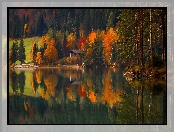Jesień, Jezioro, Góry, Lasy, Dom