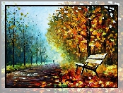 Ławeczka, Leonid, Afremov, Jesień, Park