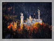 Jesień, Niemcy, Bawaria, Zamek Neuschwanstein, Drzewa
