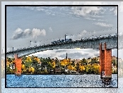 Jesień, Rzeka, Most, Panorama, Miasta