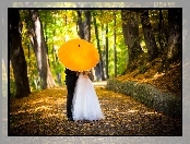 Młoda, Jesień, Para, Parasol