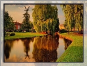 Jesień, Dom, Park, Staw