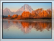 Jesień, Snake River, Stany Zjednoczone, Rzeka, Stan Wyoming, Jesień, Park Narodowy Grand Teton, Góry, Teton Range, Drzewa