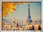 Jesień, Wieża, Eiffla, Paryż, Panorama