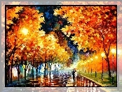 Jesień, Leonid Afremov, Spacer, Park