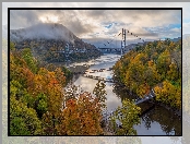 Jesień, Nowy Jork, Rzeka Hudson River, Stany Zjednoczone, Drzewa, Most Bear Mountain Bridge, Purple Heart Veterans Memorial Bridge, Góry