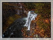 Rzeka, Drzewa, Stany Zjednoczone, Las, Upper Mesa Falls, Wodospad, Jesień, Skały, Idaho