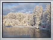 Jezioro, Drzewa, Altana, Ośnieżone