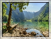 Alpy Berchtesgaden, Bawaria, Drzewa, Niemcy, Obersee, Góry, Jezioro