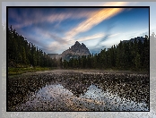 Prowincja Belluno, Odbicie, Antorno Lake, Drzewa, Góry, Jezioro, Masyw, Tre Cime di Lavaredo, Dolomity, Włochy