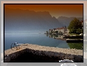 Jezioro, Czarnogóra, Kotor, Domy, Góry