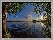 Jezioro, Słońca, Drzewa, Wschód