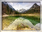 Jezioro, Chmury, Las, Słowenia, Drzewa, Odbicie, Jasna Lake, Góry