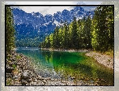 Jezioro, Góry, Kamienie, Lasy
