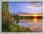 Jezioro, Słońca, Lasy, Zachód