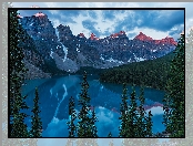 Park Narodowy Banff, Kanada, Drzewa, Jezioro Moraine, Chmury, Alberta, Odbicie, Las, Góry