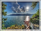 Jezioro Varese, Góry, Włochy, Promienie Słońca
