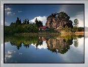 Jezioro, Dom, Skała, Las
