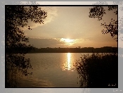 Jezioro, Szuwary, Zachód, Słońca