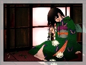Jigoku Shoujo, kobieta, kimono, kwiaty