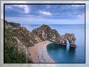 Morze, Łuk skalny, Skały, Anglia, Plaża, Durdle Door, Wybrzeże Jurajskie, Hrabstwo Dorset