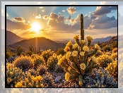 Żółte, Kępki, Słońce, Kwitnące, Góry, Roślin, Kwiaty, Kaktusy