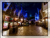 Miasto, Kalifornia, Domy, USA, Noc, Ulica, HDR, Disneyland