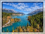 Jezioro, Alberta, Lasy, Góry Skaliste, Drzewa, Kanada, Abraham Lake, Canadian Rockies