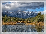 Góry, Prowincja Alberta, Herbert Lake, Kanada, Jezioro, Most, Drzewa, Park Narodowy Banff