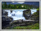 Park Narodowy Jasper, Prowincja Alberta, Kanada, Wodospad Athabasca, Rzeka Athabasca, Skały, Drzewa