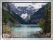 Park Narodowy Banff, Zima, Góry, Kanada, Jezioro Lake Louise, Drzewa, Chmury, Mgła