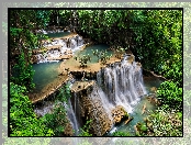 Park Narodowy Erawan, Kaskada, Wodospad Erawan, Tajlandia, Drzewa, Prowincja Kanchanaburi