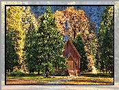Kaplica, Stany Zjednoczone, Drzewa, Kościółek, Park Narodowy Yosemite, Kalifornia