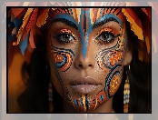 Młoda, Twarz, Bodypainting, Kobieta, Grafika AI