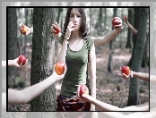 Kobieta, Jabłka, Drzewa, Ręce