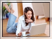 Kobieta, Laptop, Filiżanka, Kawy