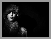 Futro, Monochromia, Portret, Kobieta