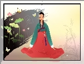 Kobieta, Kwiaty, Gejsza, Kimono