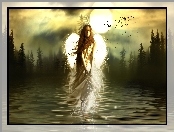 Kobieta, Fantasy, Jezioro, Las