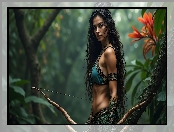 Brunetka, Kobieta, Łuk, Długowłosa, Wojowniczka