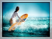Kobieta, Surfing, Morze, Fale