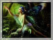 Kobieta, Las, Motyl, Wianek