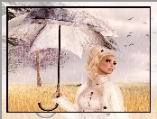 Kobieta, Grafika 2D, Parasol, Deszcz