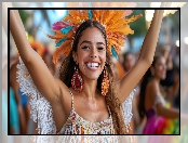 Pióropusz, Kolczyki, Uśmiechnięta, Kobieta