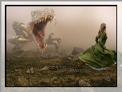 Uciekająca, Kobieta, Dinozaur